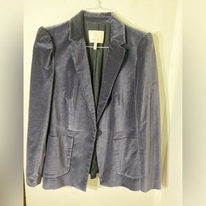 Rebecca Taylor Womens Stretch Velvet Single Button Blazer Gray Size 12